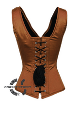 Brown Satin Shoulder Straps Gothic Burlesque Bustier Waist Training Overbust Corset Costume
